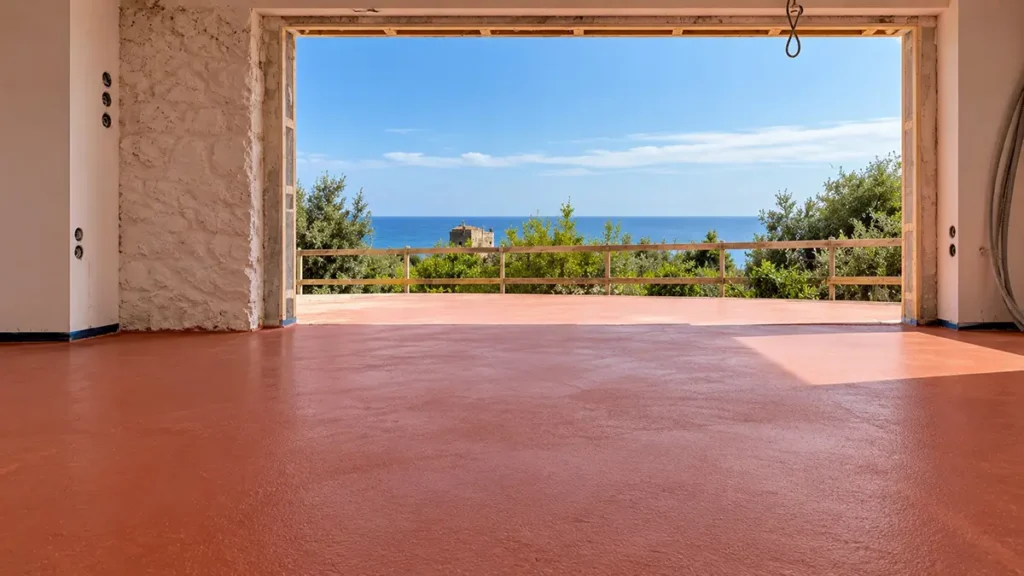 Pavimento in cocciopesto di una villa ad Ansedonia con vista sul mare