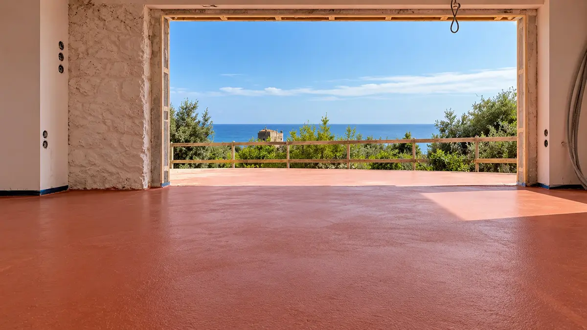 Pavimento in cocciopesto di una villa ad Ansedonia con vista sul mare